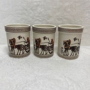 Xipolias Pottery Greek Handmade Ceramic 3 Mugs Pottery Horses Chariots‎ Coffee
